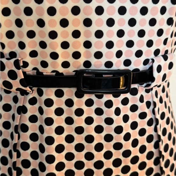 Elegant Black and Pink Polka Dot Midi Dress - Picture 6 of 8